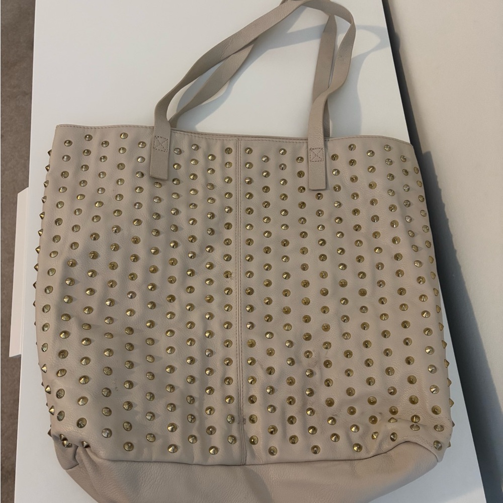 Steve Madden Cream and Gold Studded Tote Bag